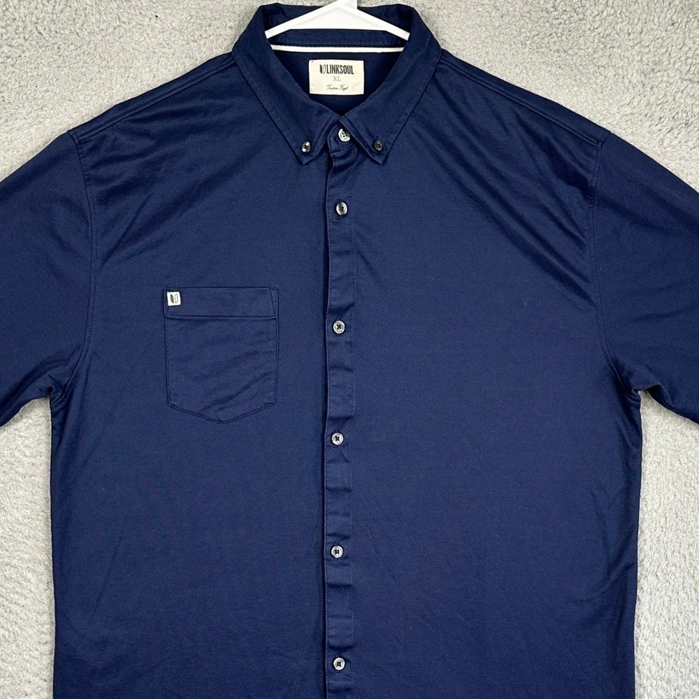 Linksoul Tempus Fugit Shirt Mens XL Navy Blue Button Down Short Sleeve Pocket